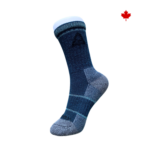 Made in Canada full crew hiking socks - 82% merino wool. 