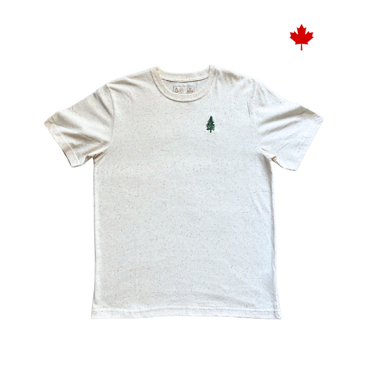 100% Cotton, Made in Canada tshirt with confetti fabric.