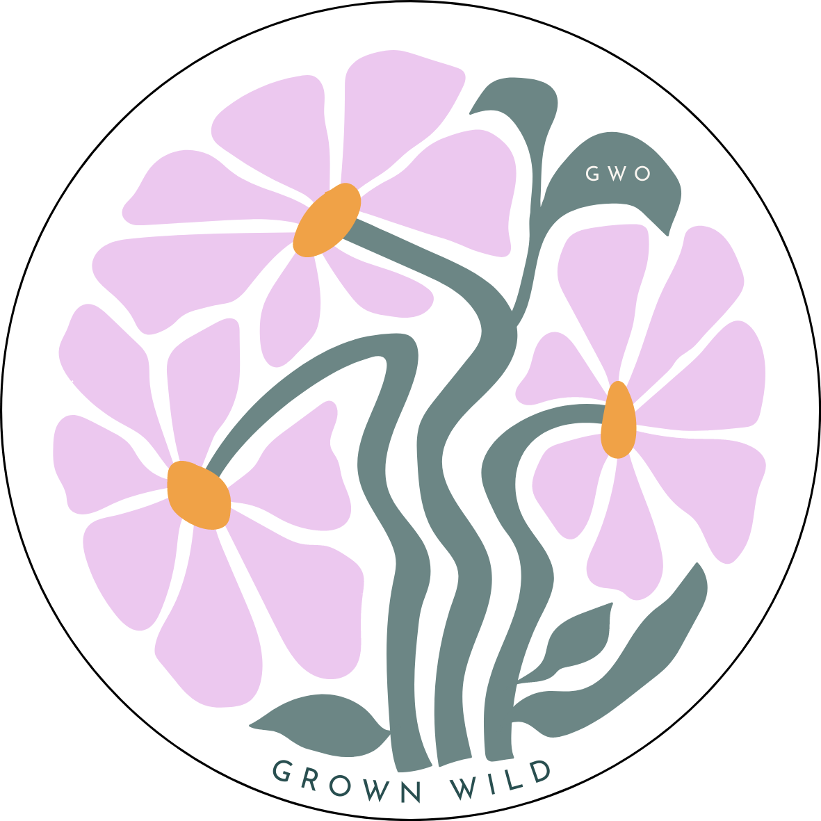 Pink wildflower circle sticker. 